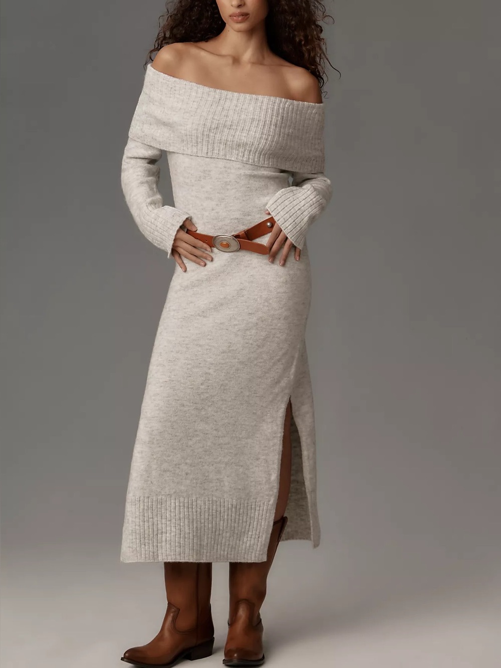 Anthropologie Daily Practice Off-Shoulder Foldover Midi Sweater Dress - Picture 2 of 5
